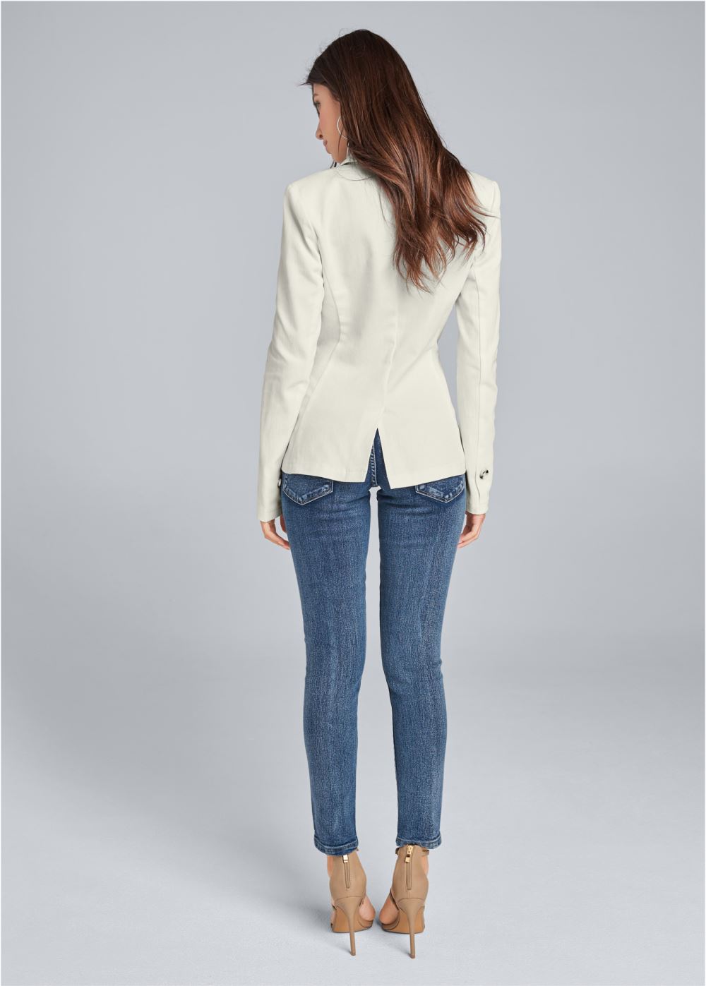 Venus White Twill Button-Front Blazer