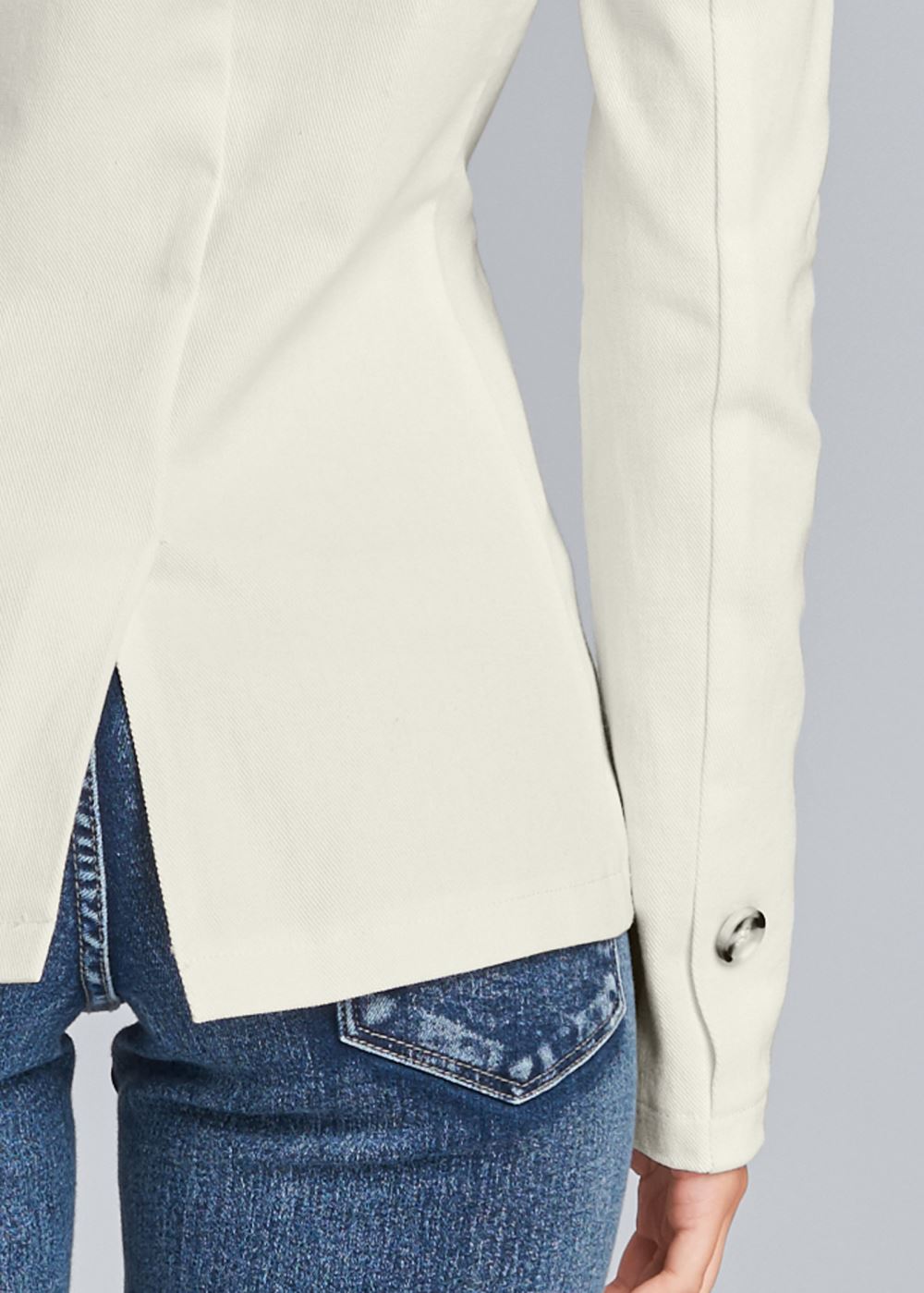 Venus White Twill Button-Front Blazer