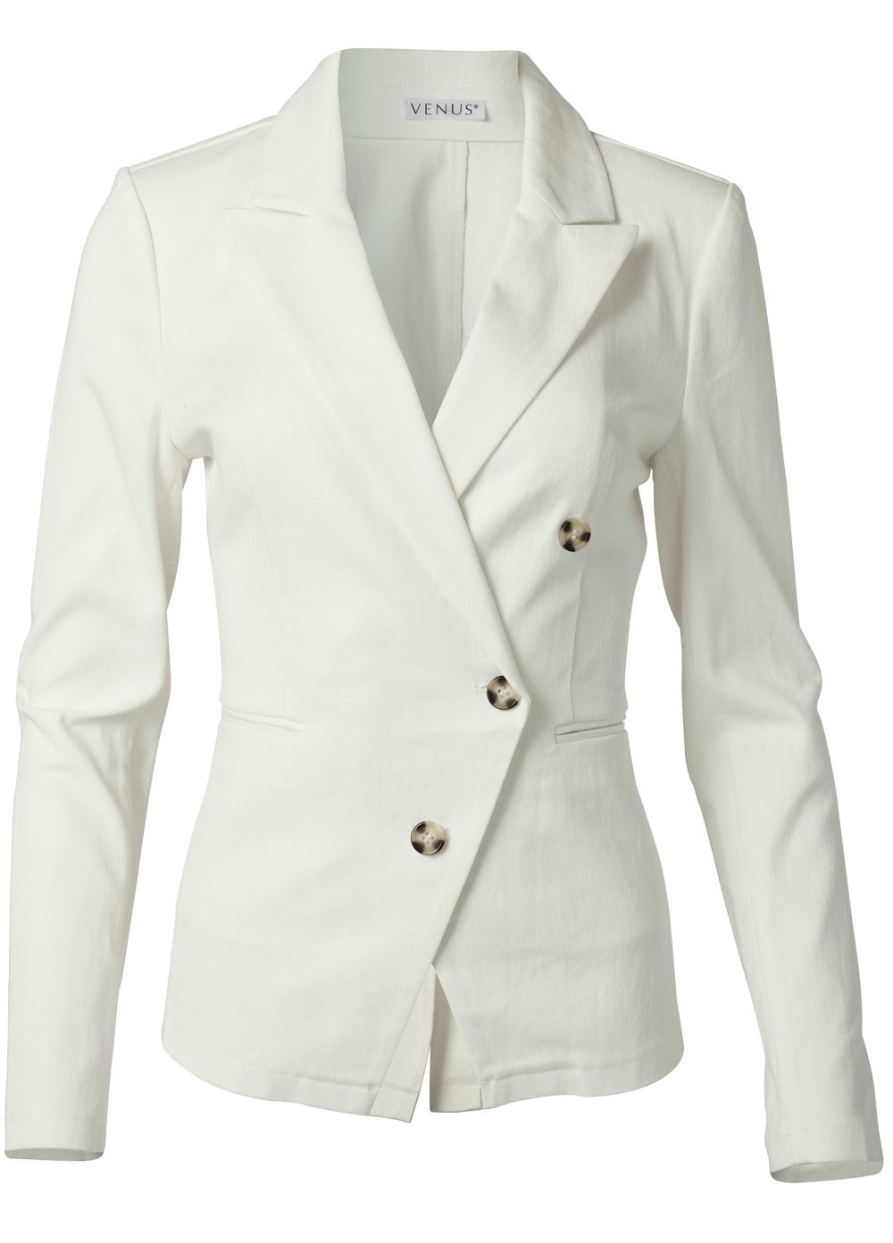 Venus White Twill Button-Front Blazer