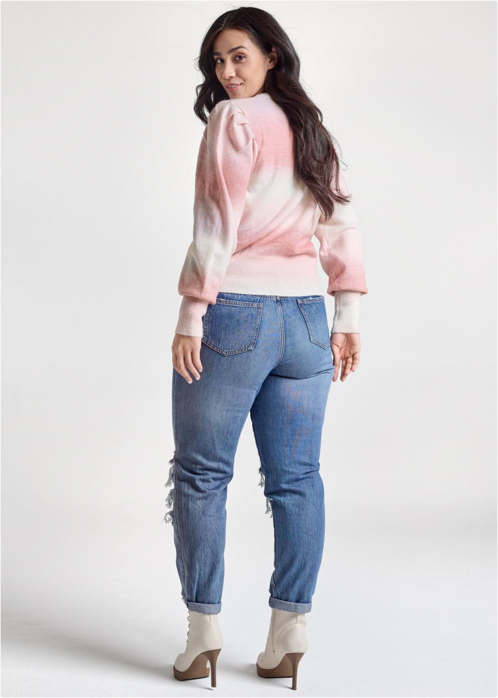 Venus Plus Size Ombre Balloon Sleeve Sweater  in Pink Multi