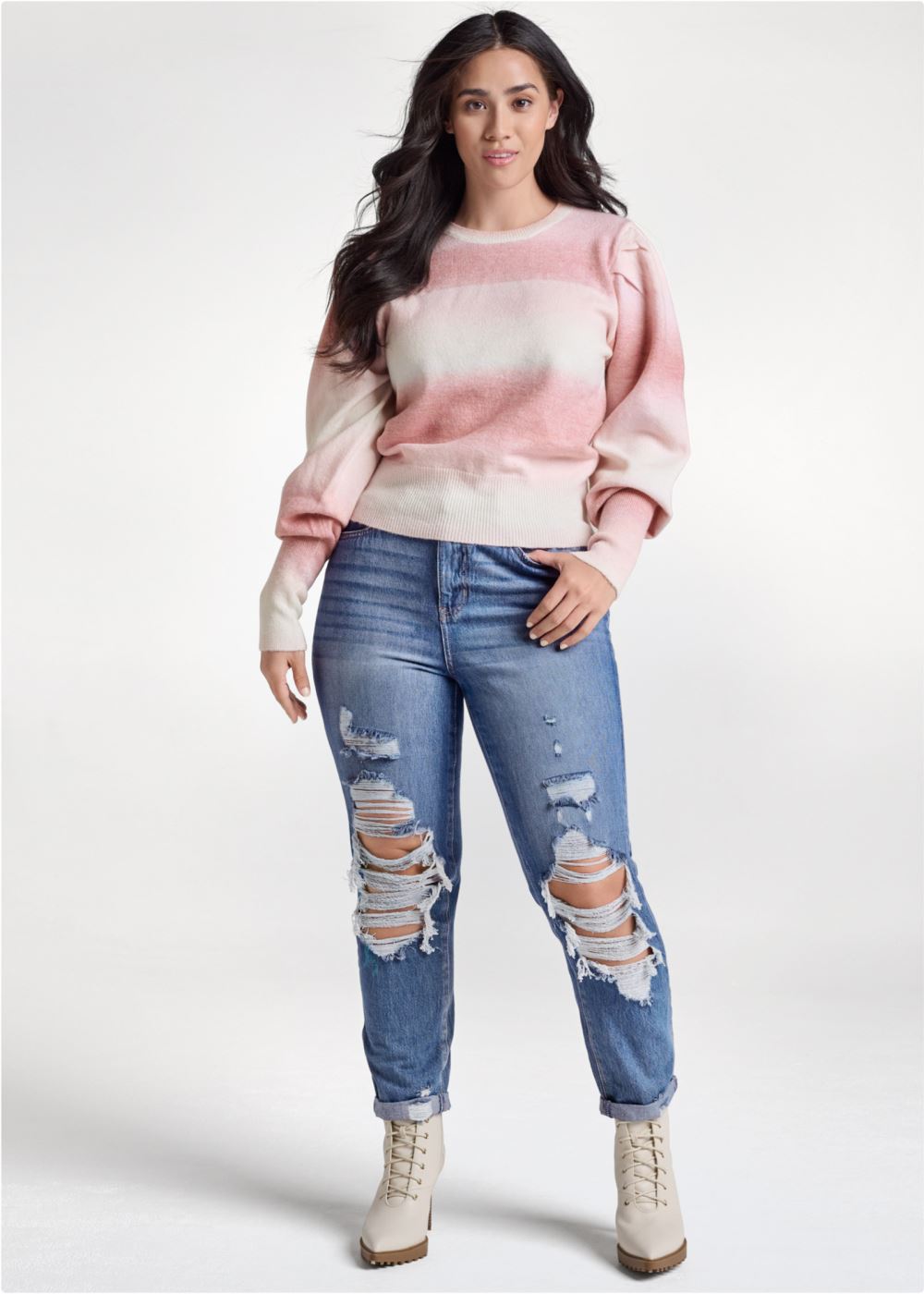 Venus Plus Size Ombre Balloon Sleeve Sweater  in Pink Multi
