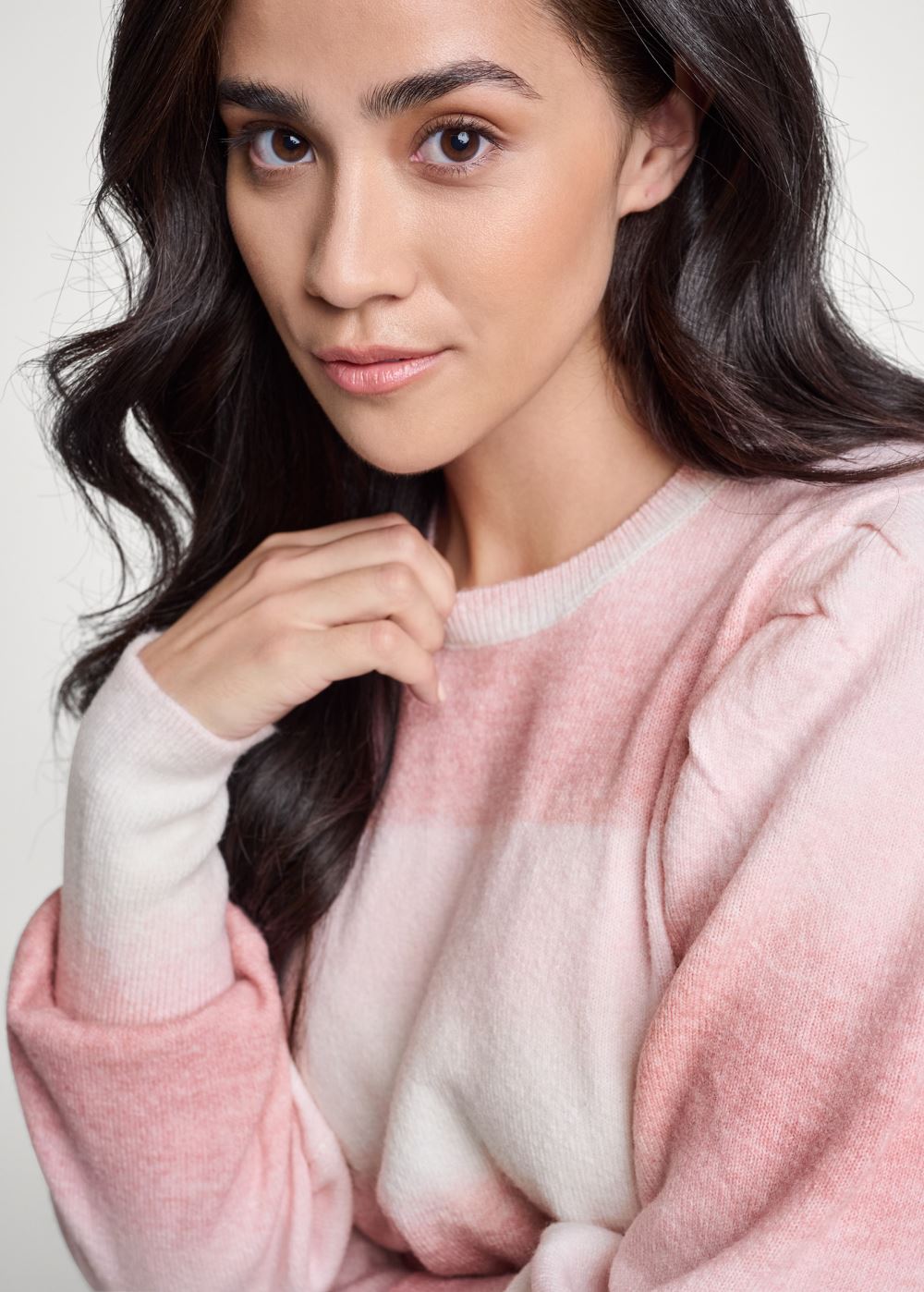 Venus Plus Size Ombre Balloon Sleeve Sweater  in Pink Multi