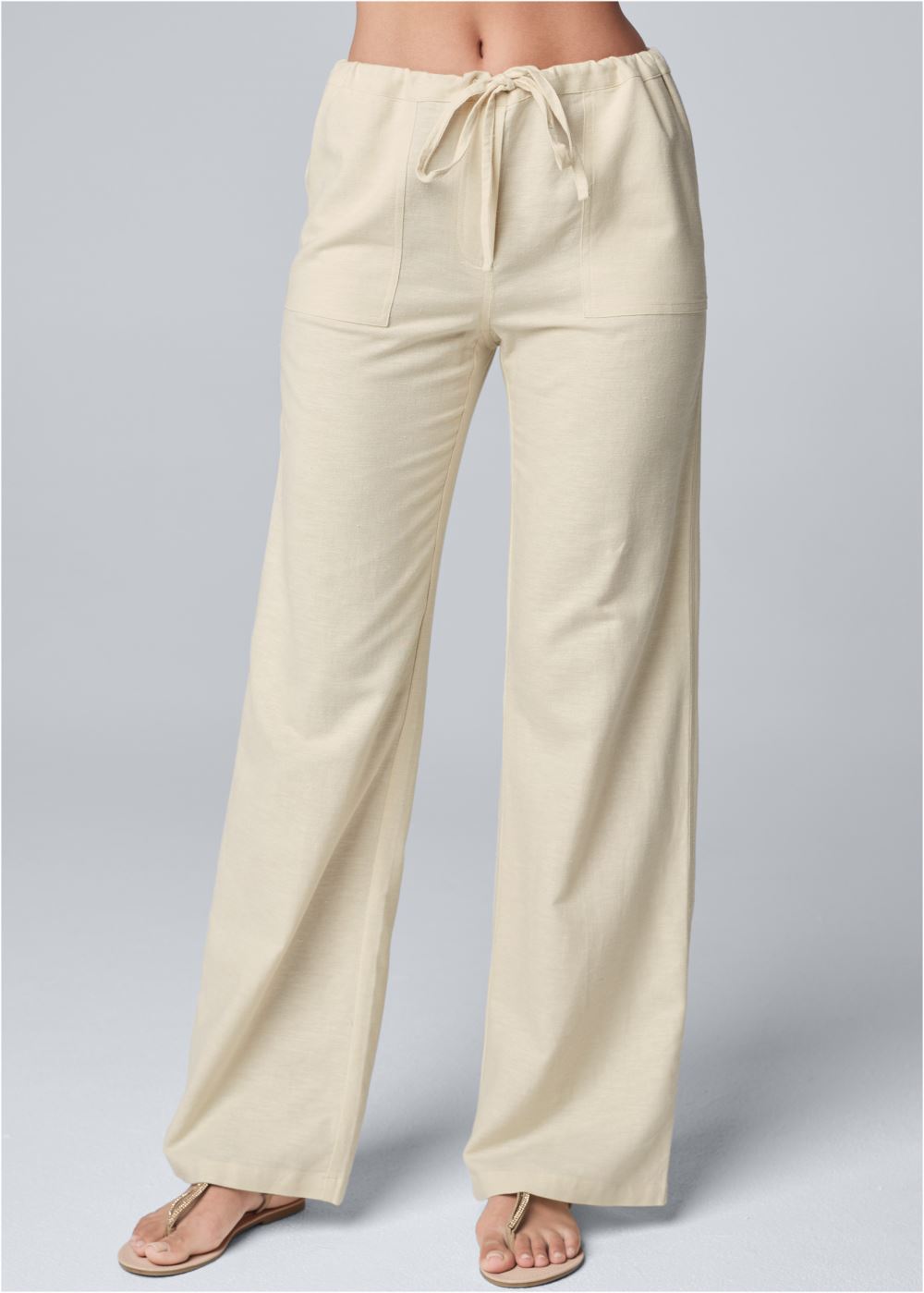 Venus Plus Size Linen Drawstring Pants in Sand