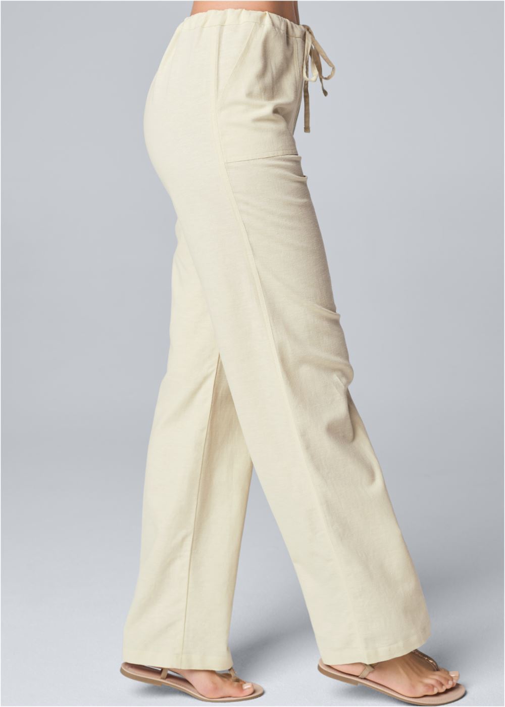 Venus Plus Size Linen Drawstring Pants in Sand