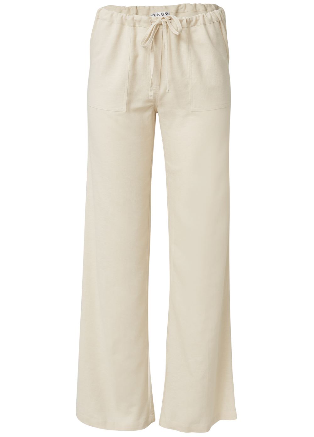 Venus Plus Size Linen Drawstring Pants in Sand
