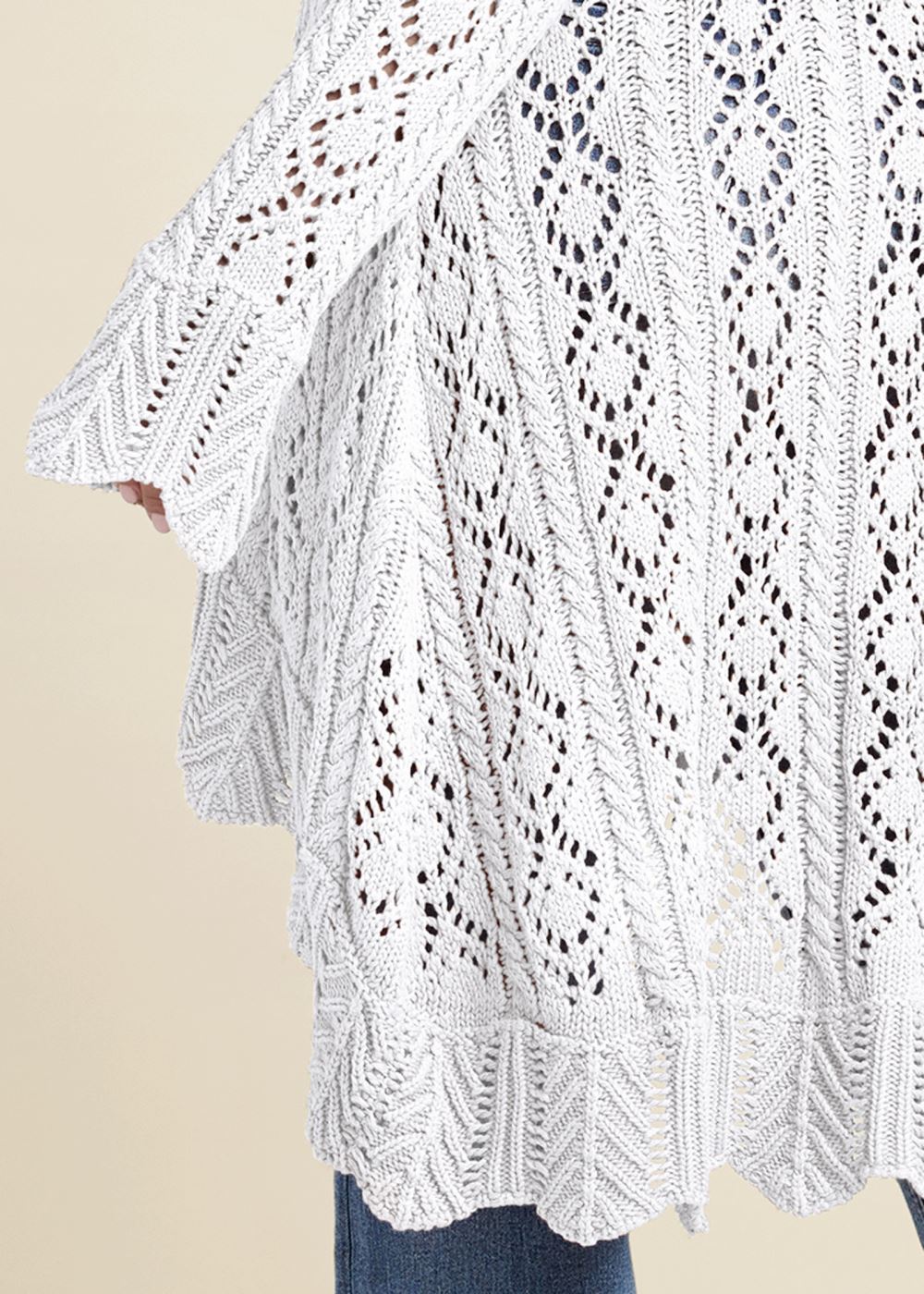 Venus Plus Size Long Crochet Cardigan in White