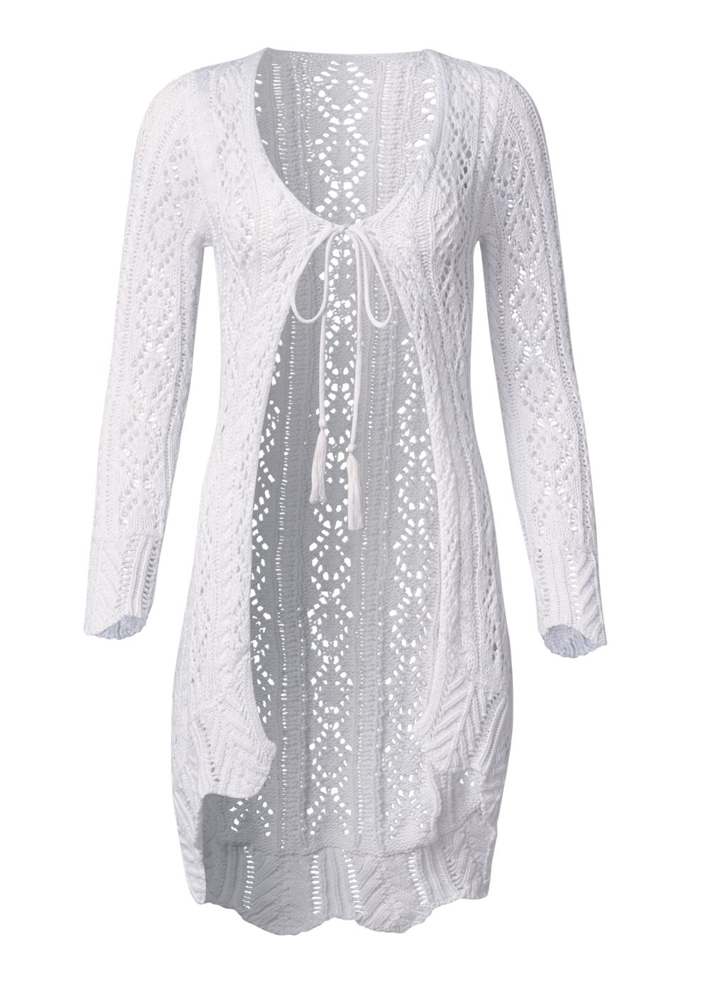 Venus Plus Size Long Crochet Cardigan in White