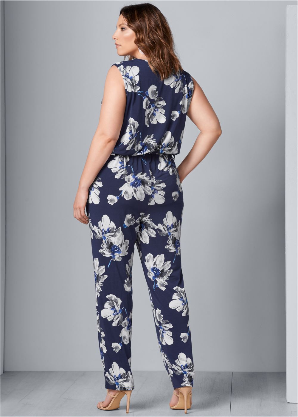 Venus Plus Size Floral Print Jumpsuit in Navy Multi
