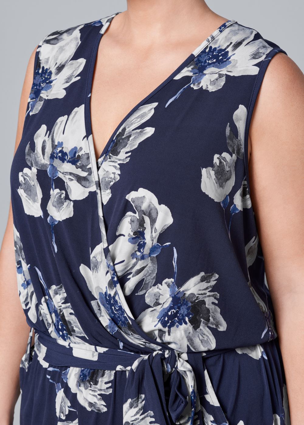 Venus Plus Size Floral Print Jumpsuit in Navy Multi