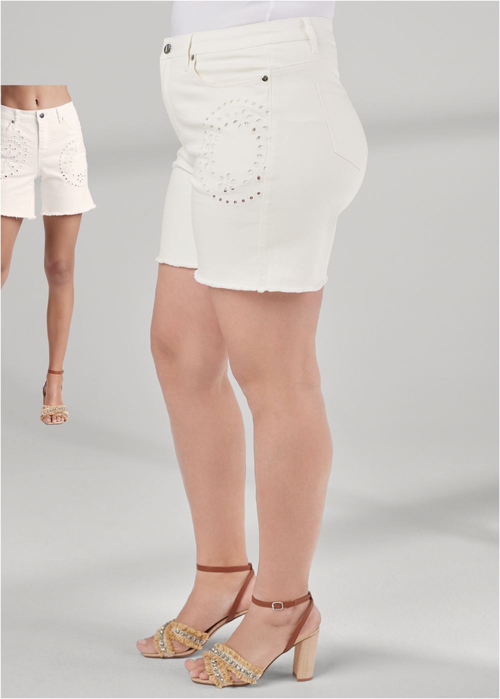 Venus Plus Size Laser Cut Jean Shorts - White Denim