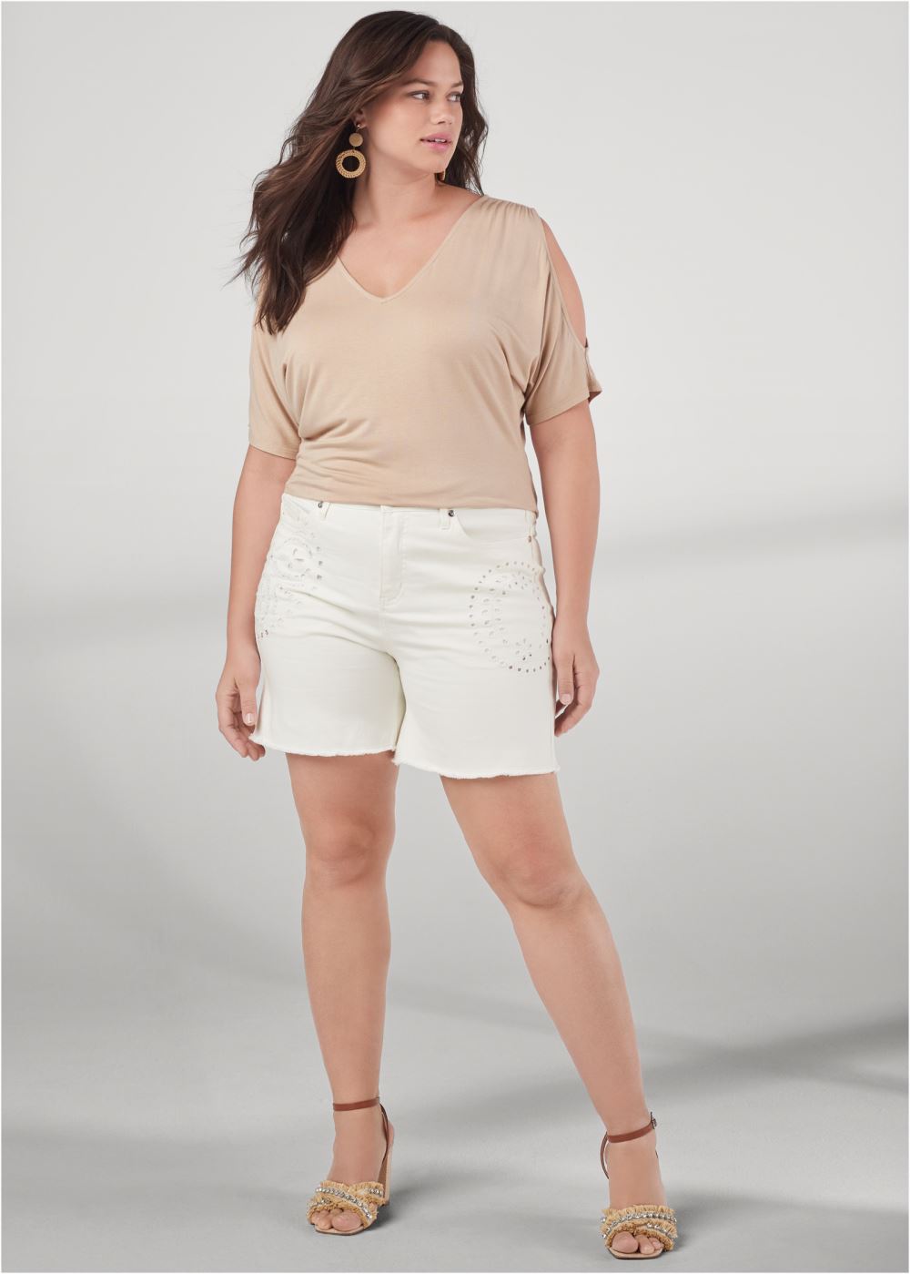 Venus Plus Size Laser Cut Jean Shorts - White Denim