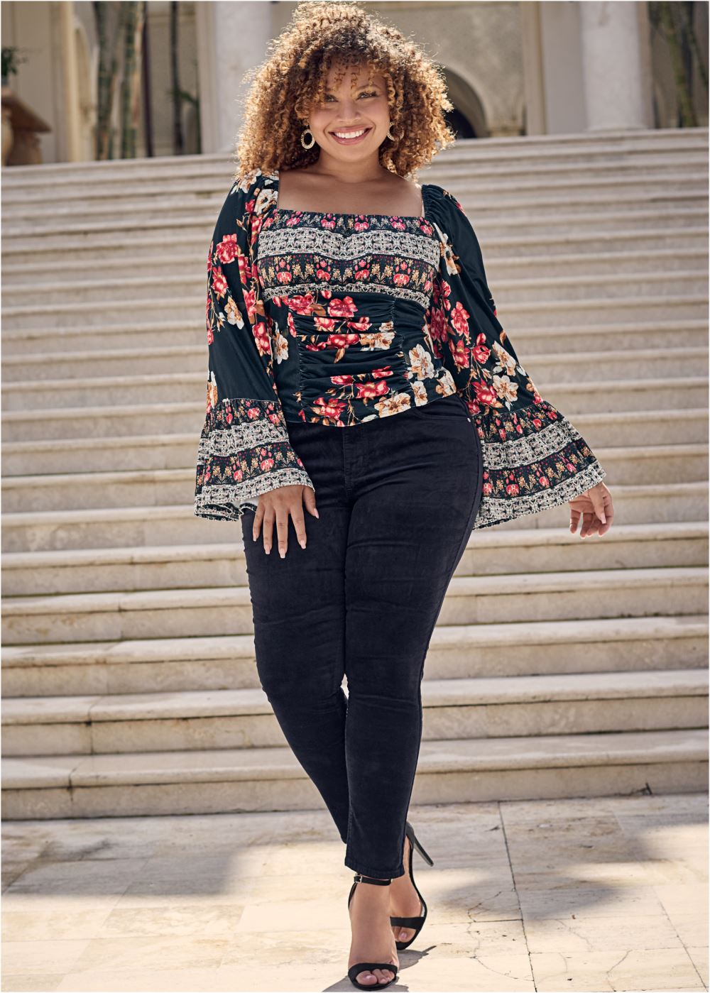Venus Plus Size Velvet Floral Print Top