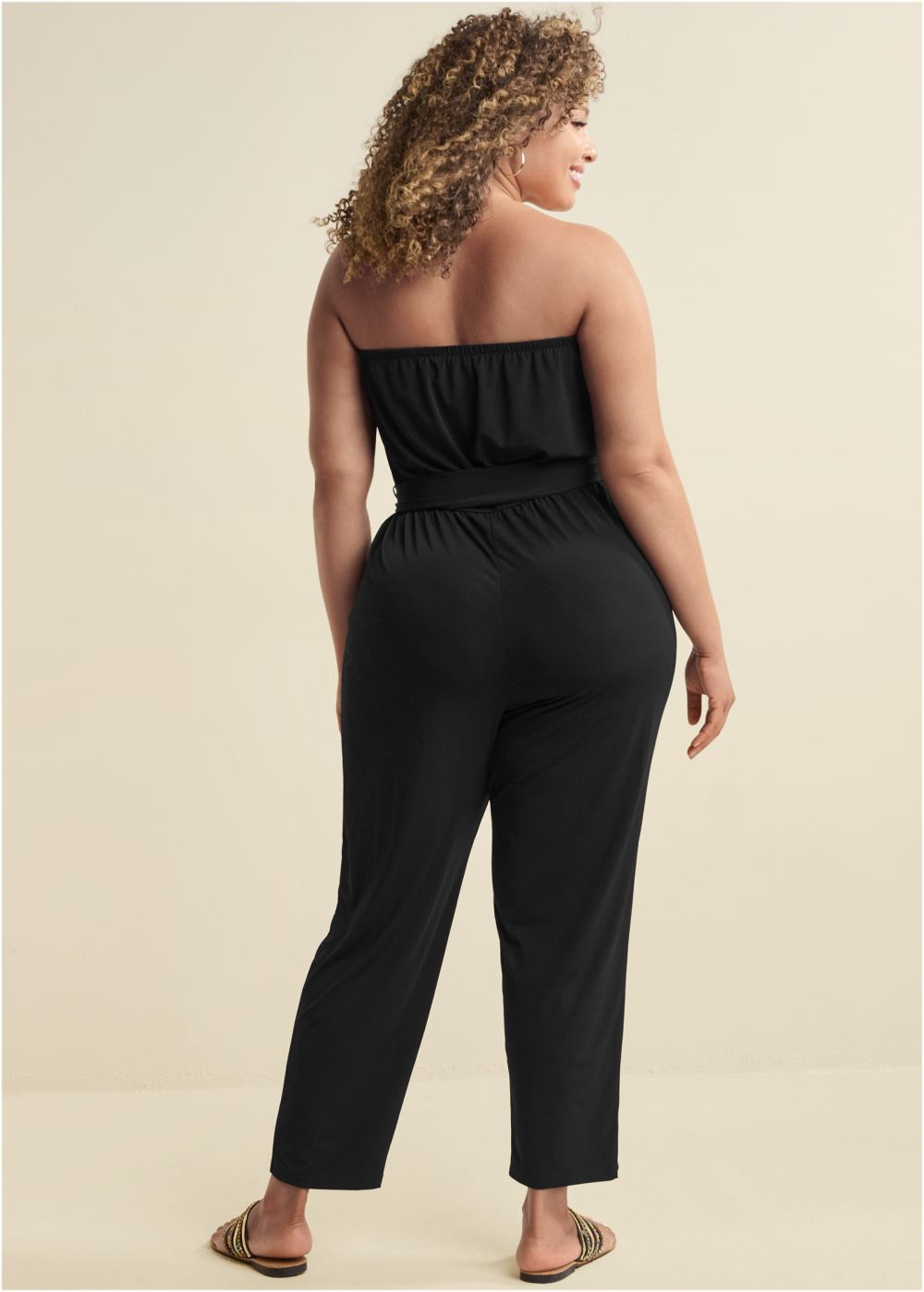 Venus Plus Size Strapless Casual Jumpsuit in Black