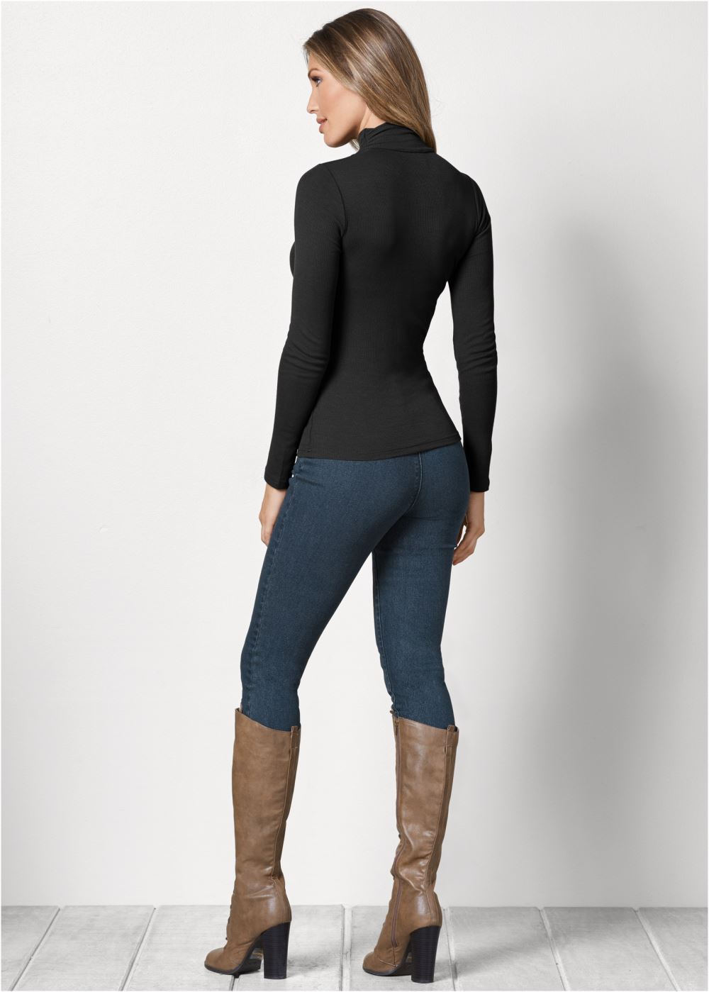 Venus Black CUTOUT MOCK-NECK TOP