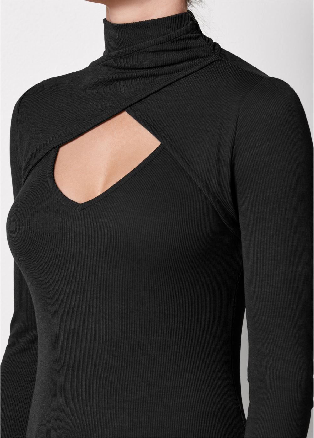 Venus Black CUTOUT MOCK-NECK TOP