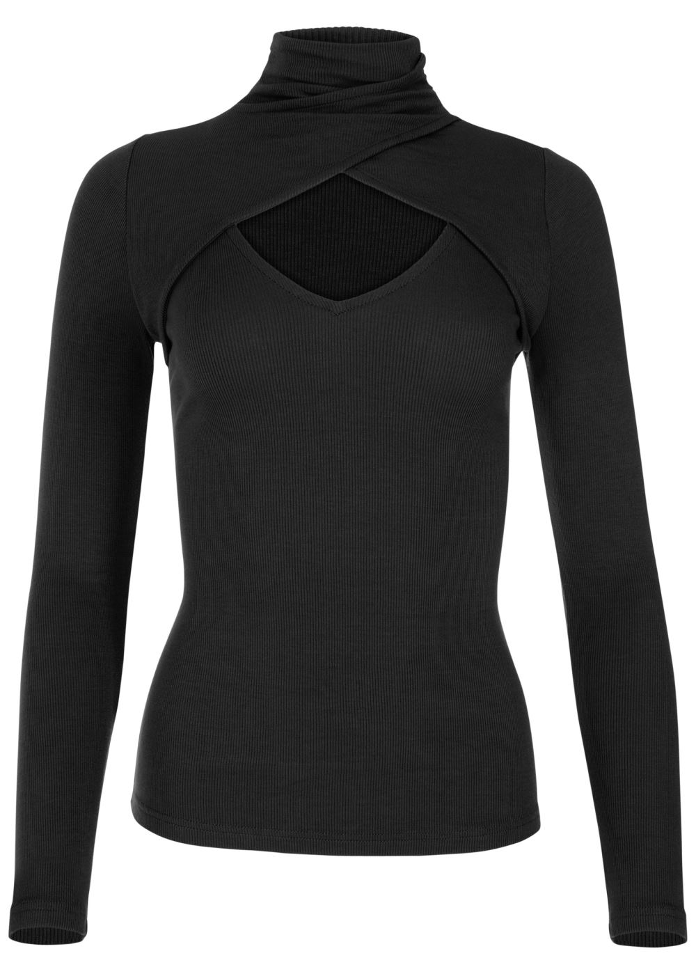 Venus Black CUTOUT MOCK-NECK TOP