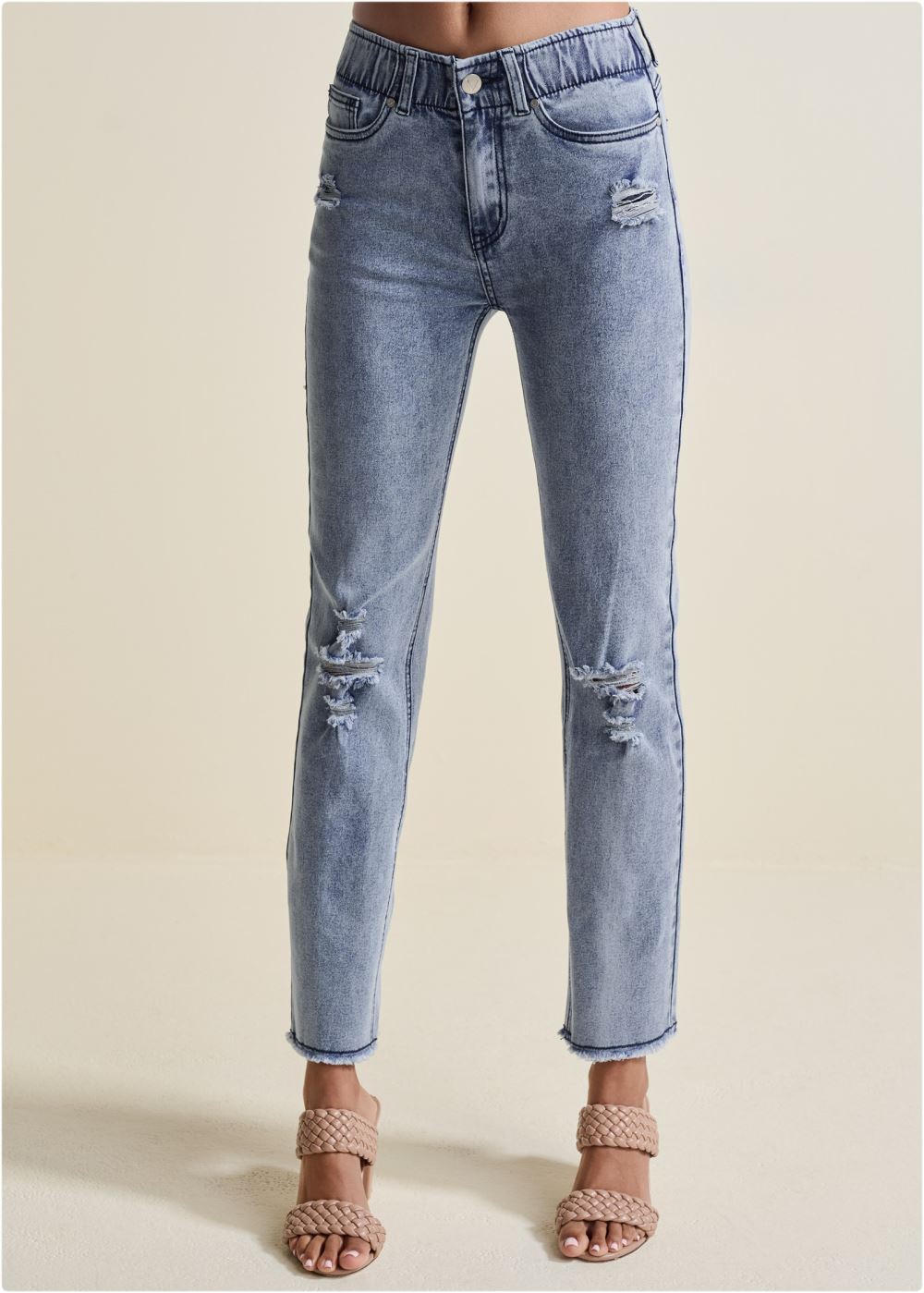 Venus Plus Size Elastic Waist Straight Jeans in Acid Wash