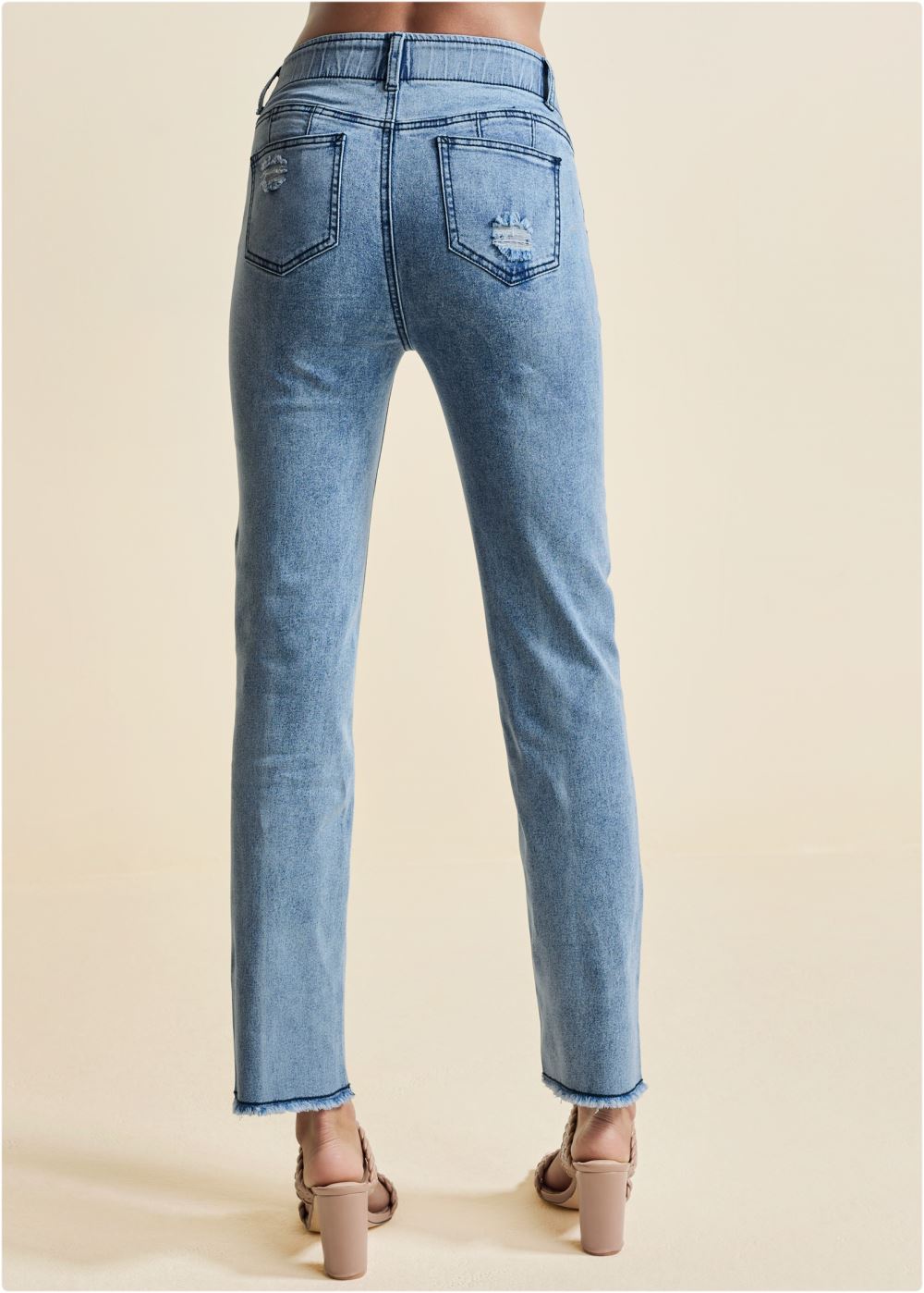 Venus Plus Size Elastic Waist Straight Jeans in Acid Wash