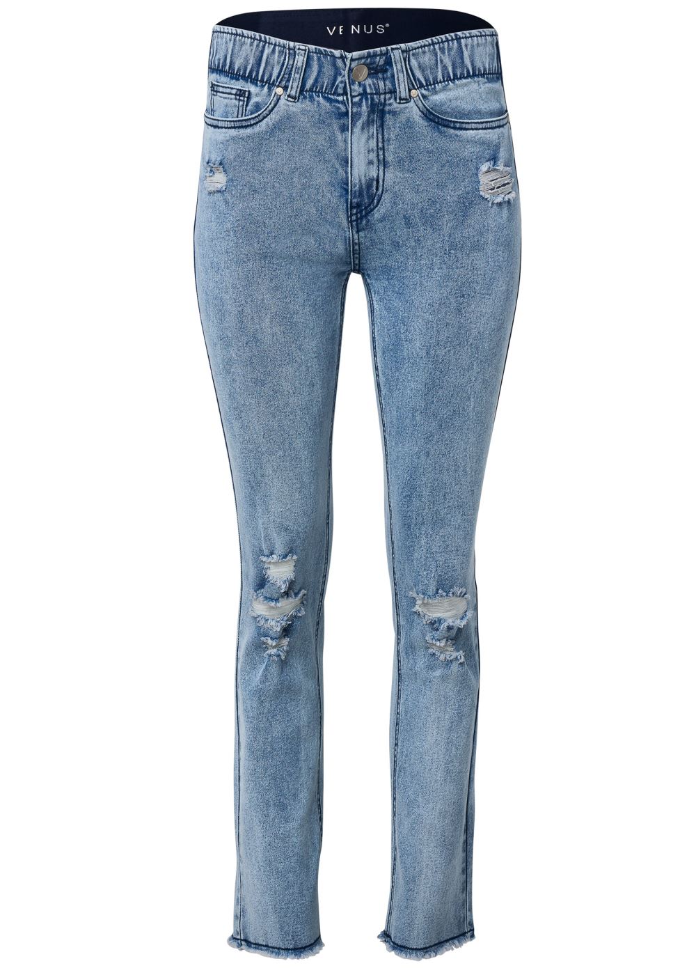 Venus Plus Size Elastic Waist Straight Jeans in Acid Wash