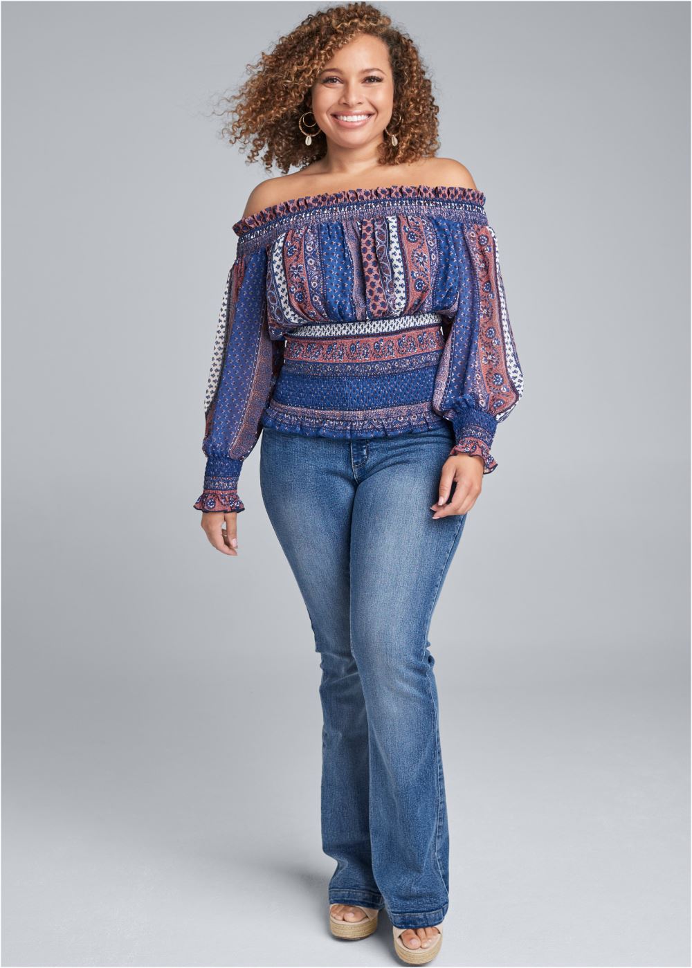 Venus Plus Size Printed Smocked Top