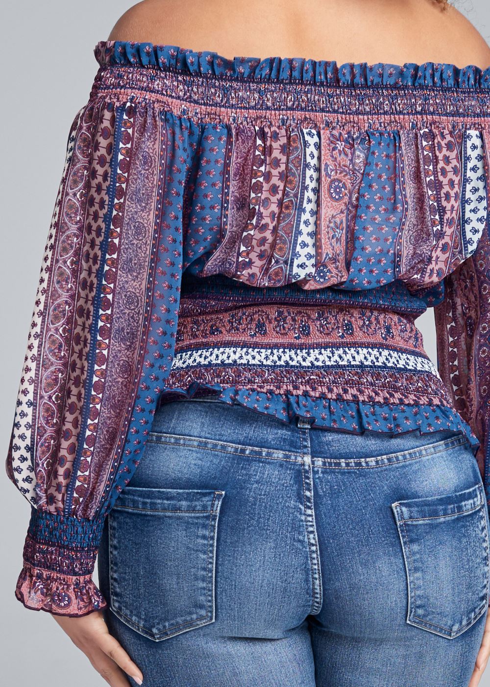 Venus Plus Size Printed Smocked Top