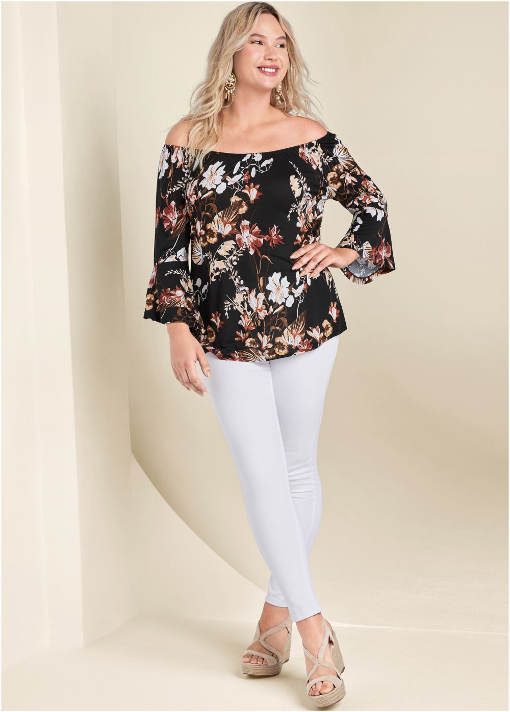 Venus Plus Size Off-The-Shoulder Floral Top
