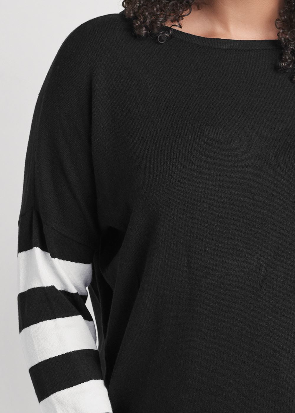 Venus Plus Size Stripe Sleeve Sweater in Black & White