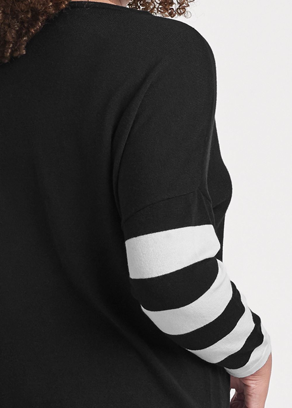 Venus Plus Size Stripe Sleeve Sweater in Black & White
