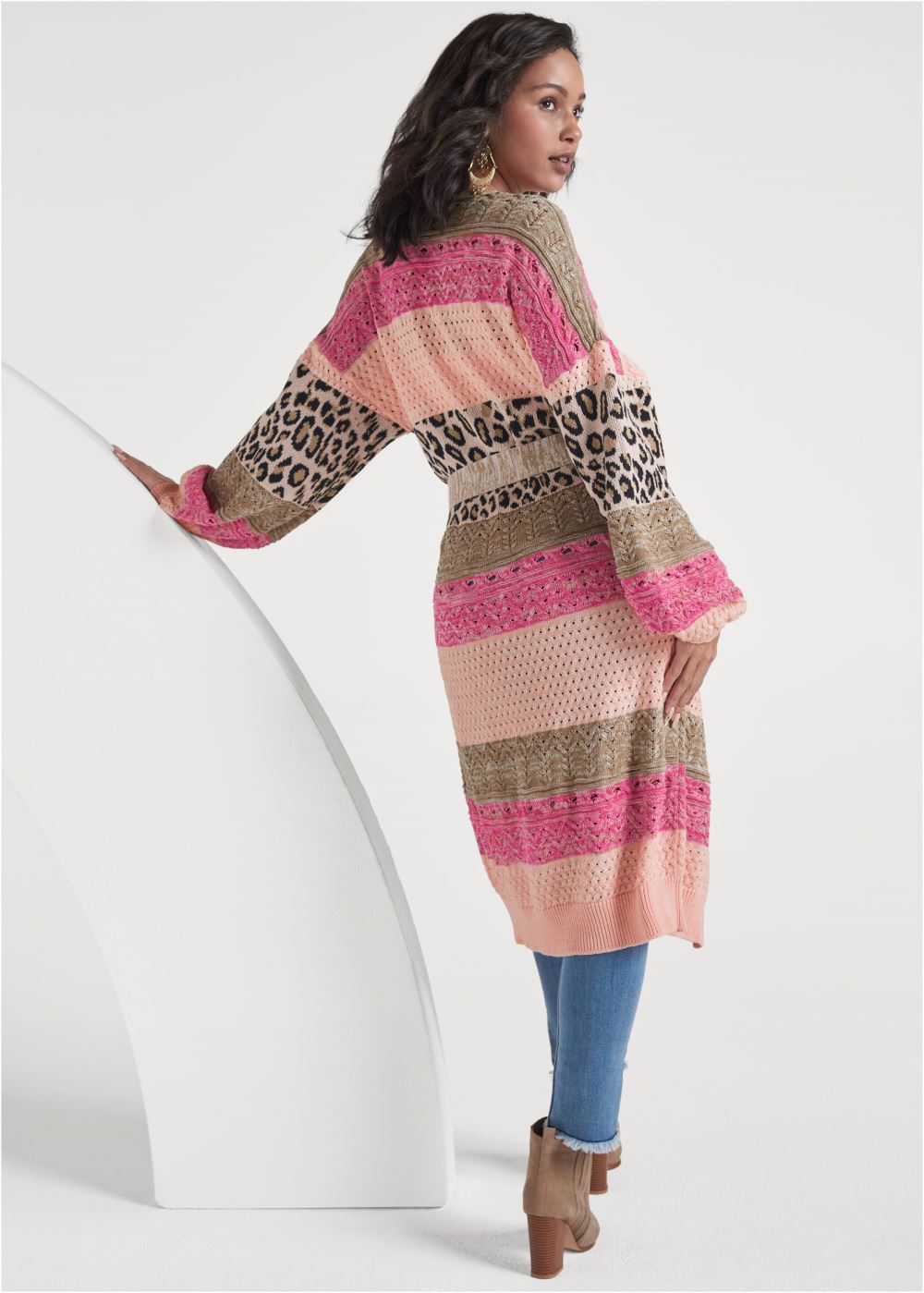 Venus Plus Size Mixed Print Belted Duster in Pink Multi