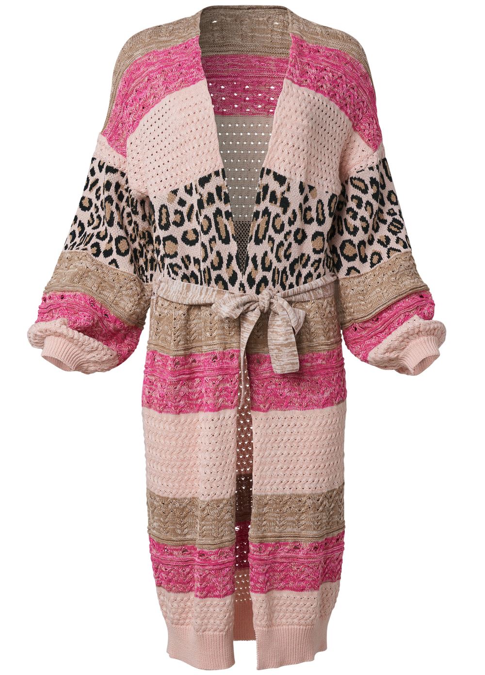 Venus Plus Size Mixed Print Belted Duster in Pink Multi