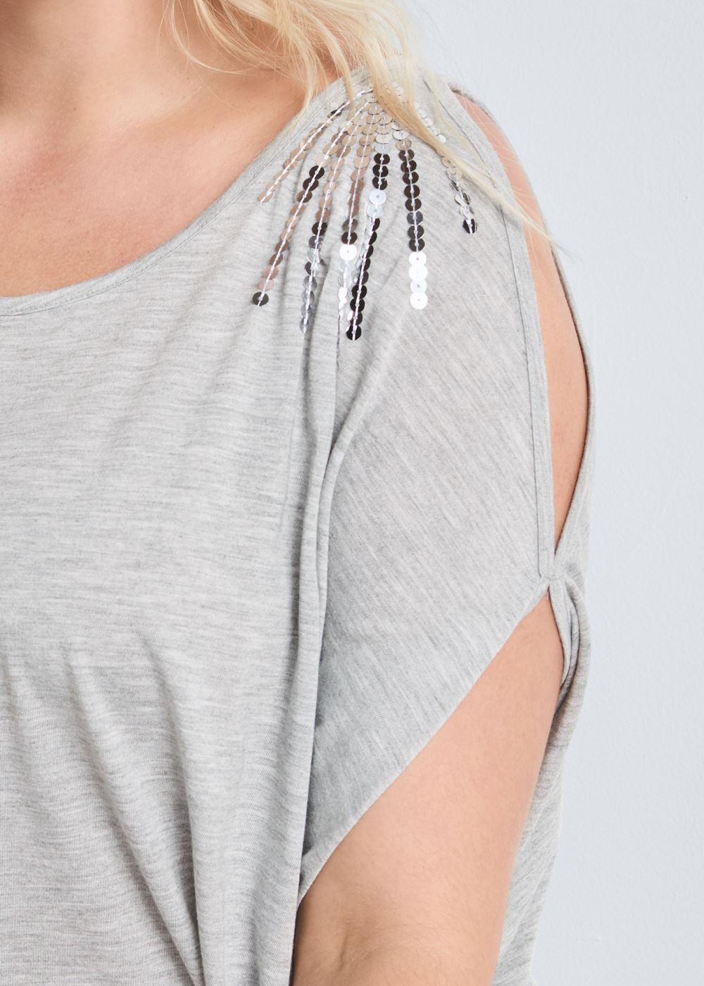 Venus Plus Size Cold-Shoulder Sequin Top