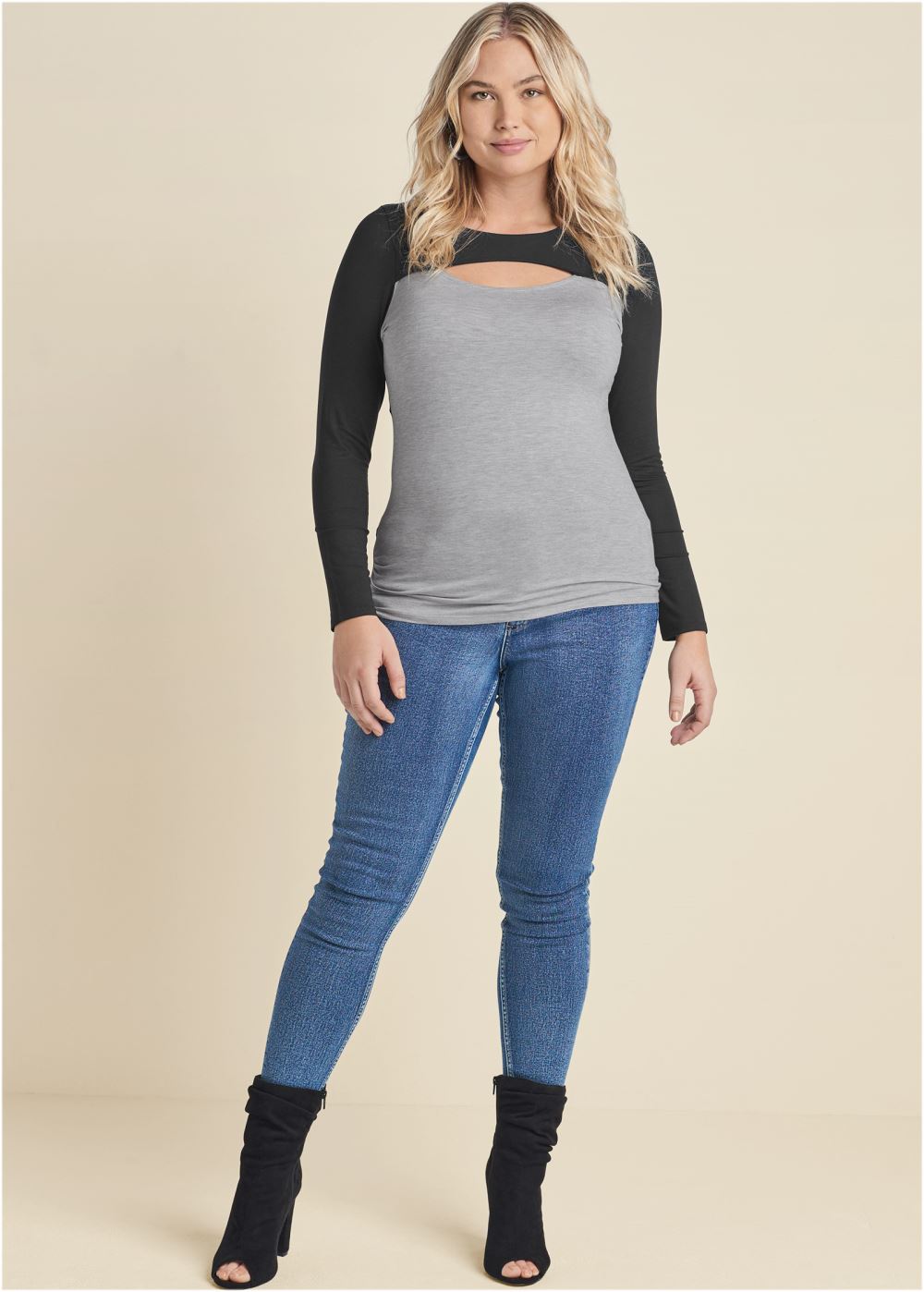 Venus Plus Size Color Block Casual Top
