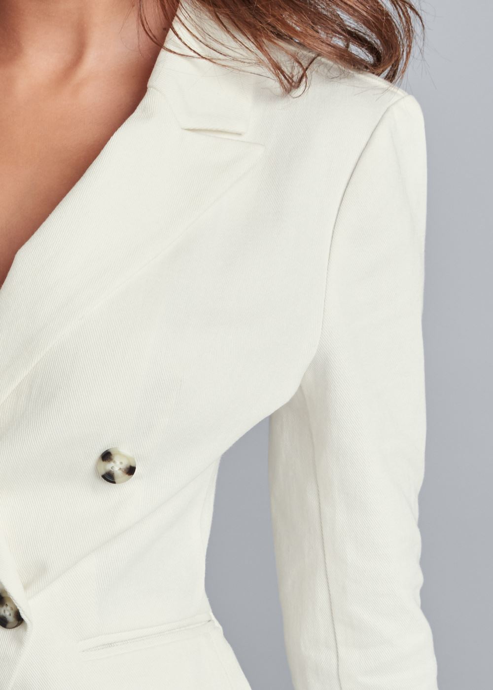 Venus Twill Button-Front Blazer in White
