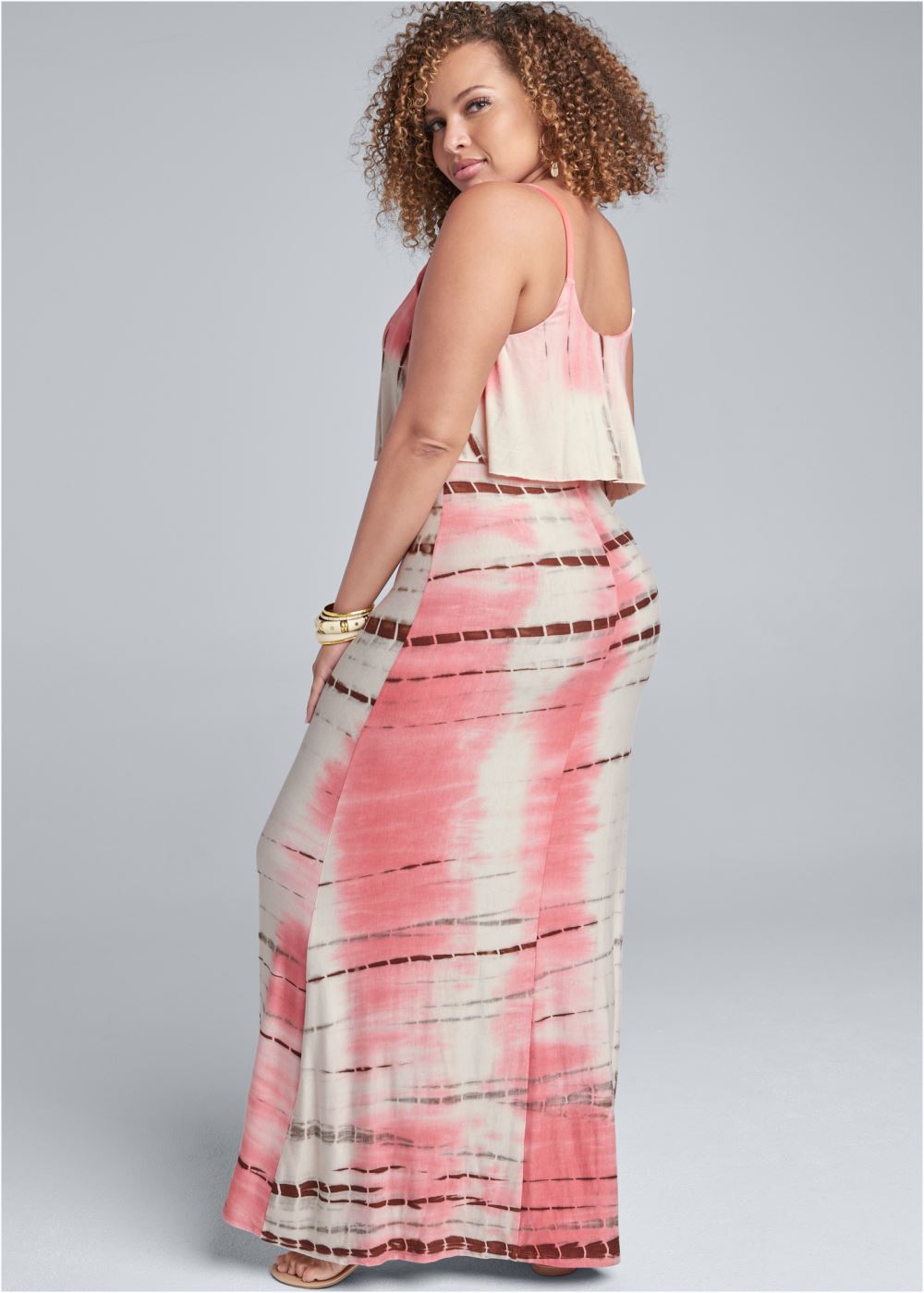 Venus Plus Size Overlay Tie Dye Maxi Dress