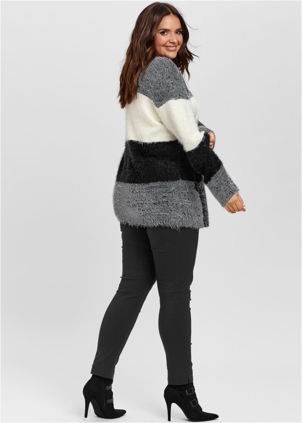 Venus Plus Size Striped Cozy Sweater in Black Multi