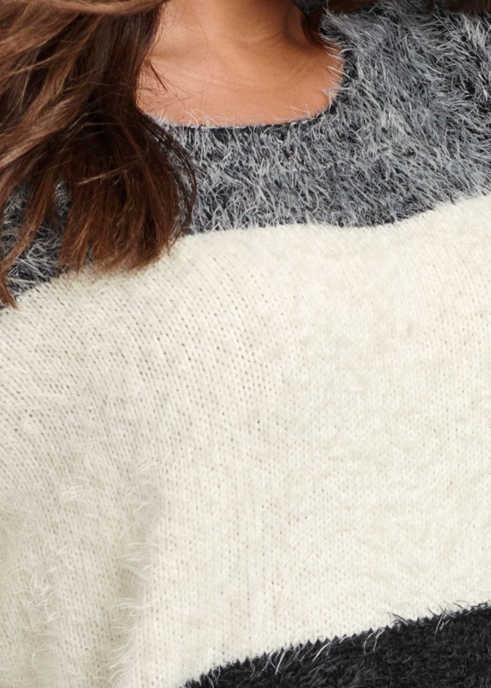 Venus Plus Size Striped Cozy Sweater in Black Multi