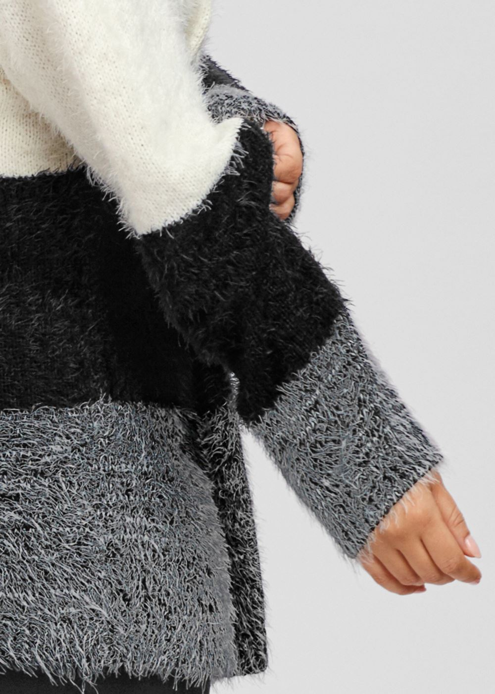 Venus Plus Size Striped Cozy Sweater in Black Multi