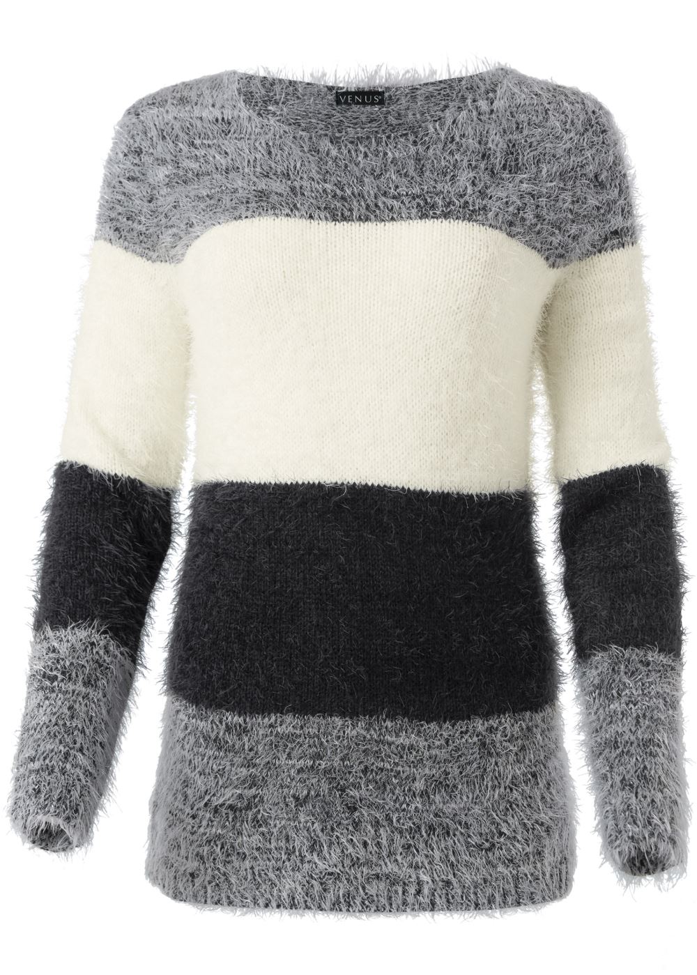 Venus Plus Size Striped Cozy Sweater in Black Multi