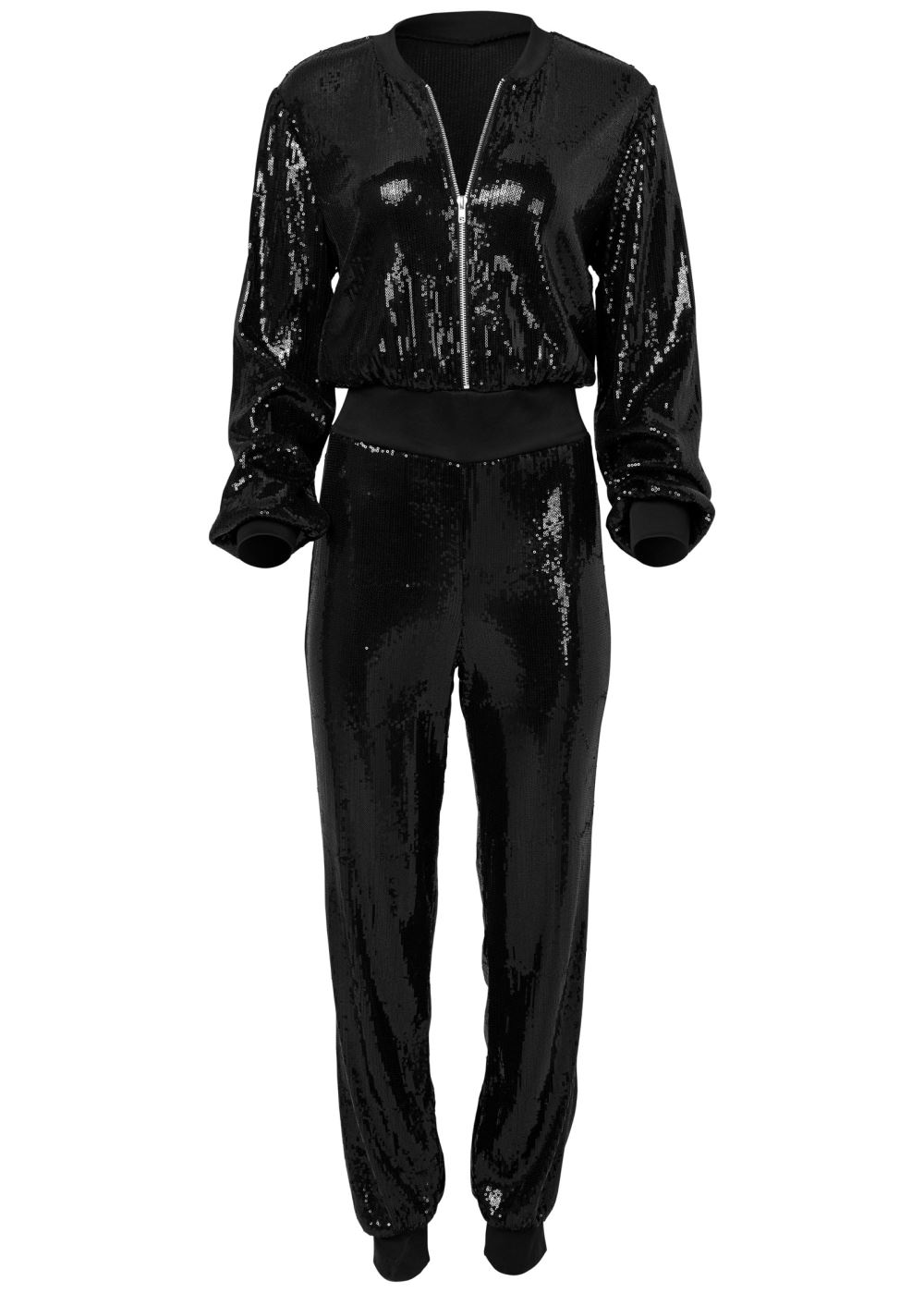 Venus Plus Size Sequin Jogger Jumpsuit in Black