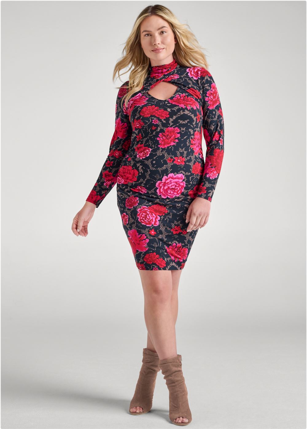 Venus Plus Size Mock-Neck Casual Dress