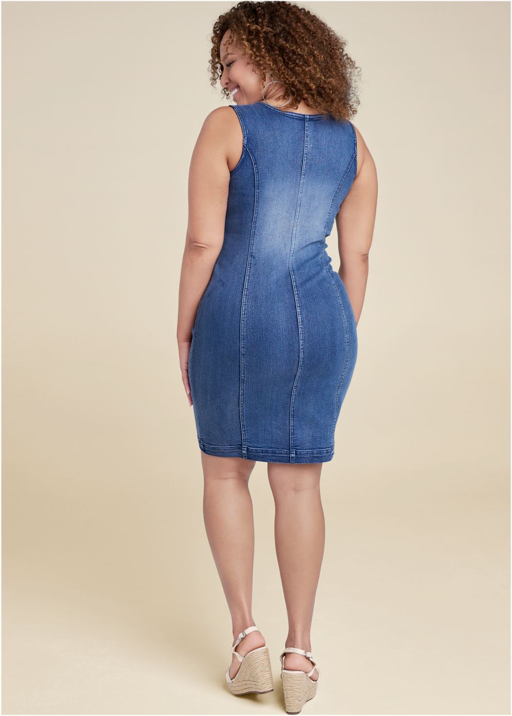 Venus Plus Size Zip Detail Denim Dress