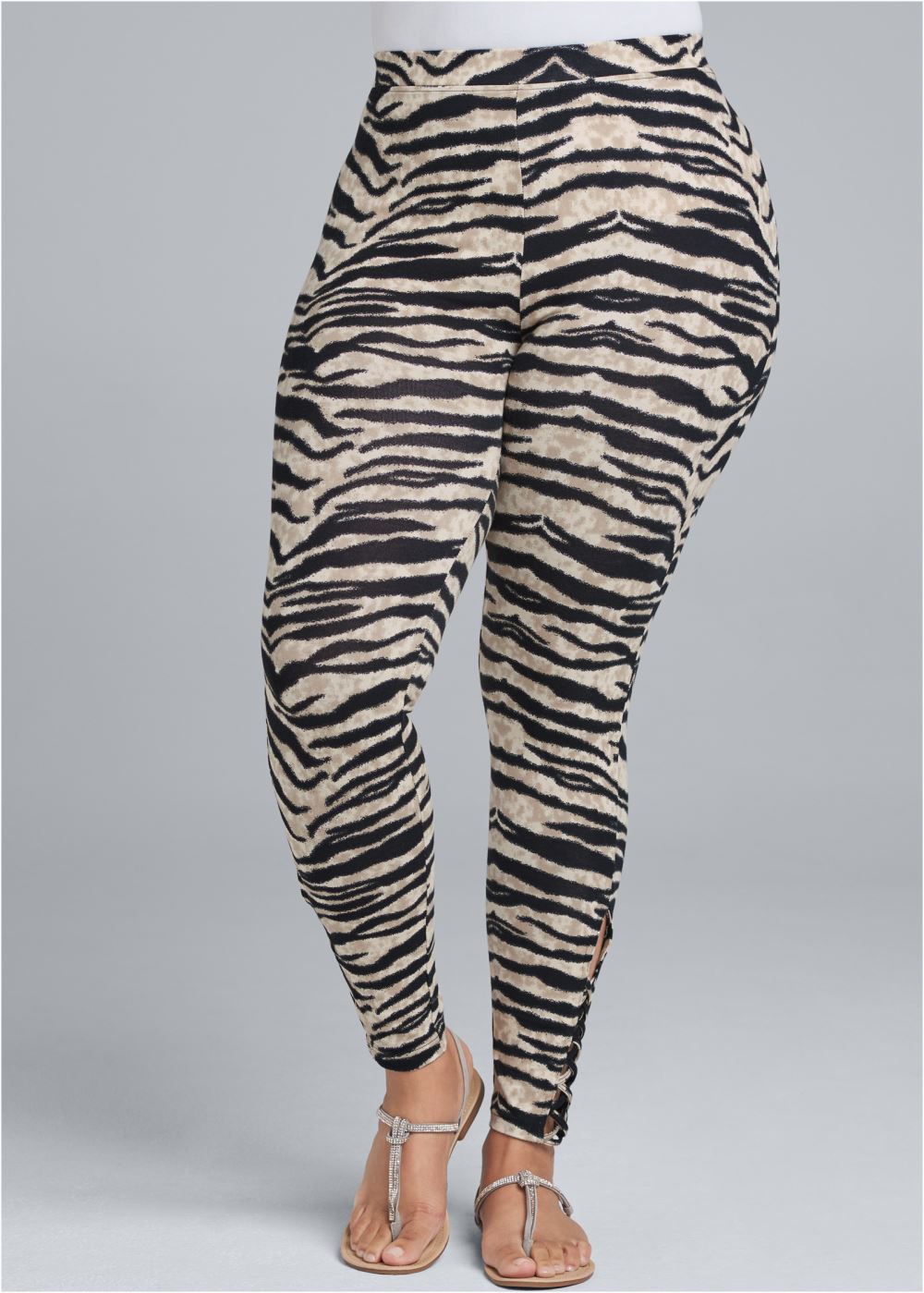 Venus Plus Size Ankle Detail Leggings in Black