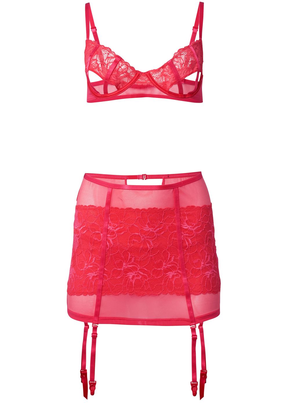 Venus Dark Pink OPEN CUP BRA AND SKIRT SET