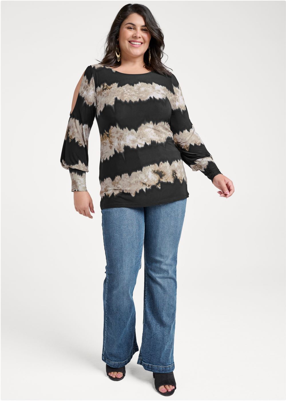 Venus Plus Size Tie-Dye Cold-Shoulder Top