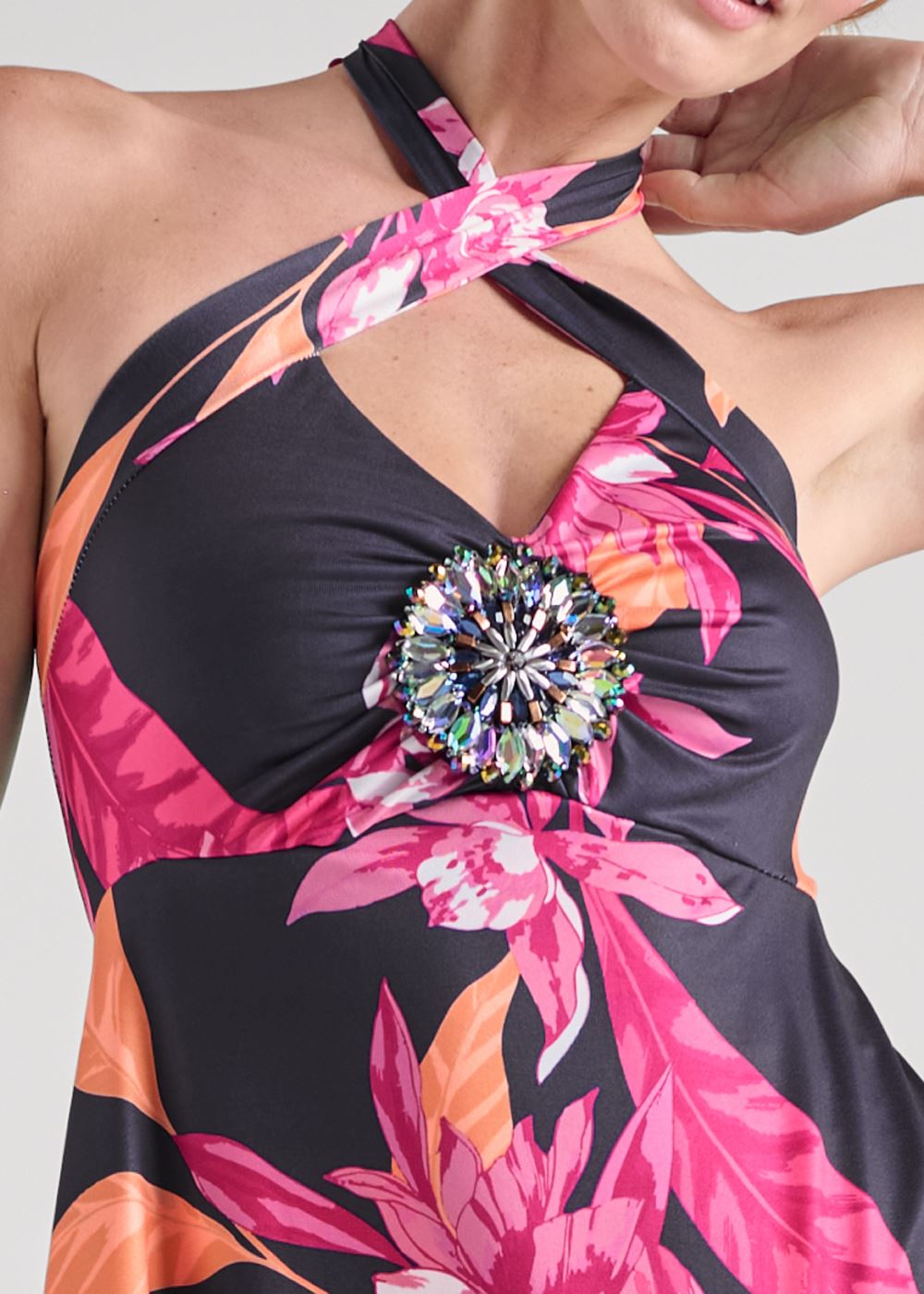 Venus Navy Multi MIDNIGHT FLORAL HALTER DRESS