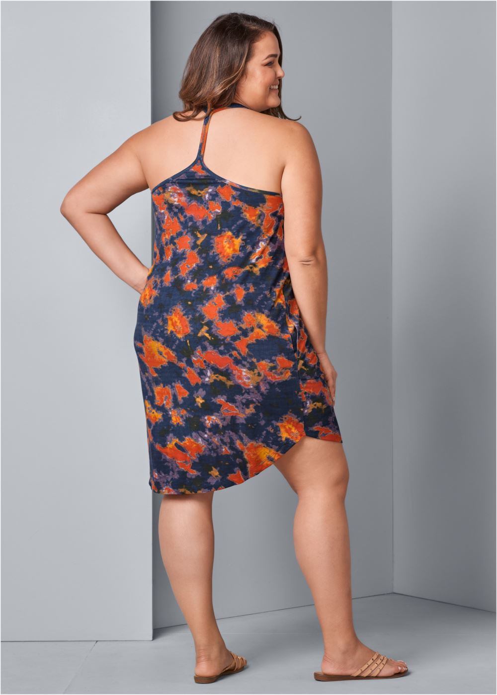 Venus Plus Size Tie-Dye Tank Dress in Blue Multi