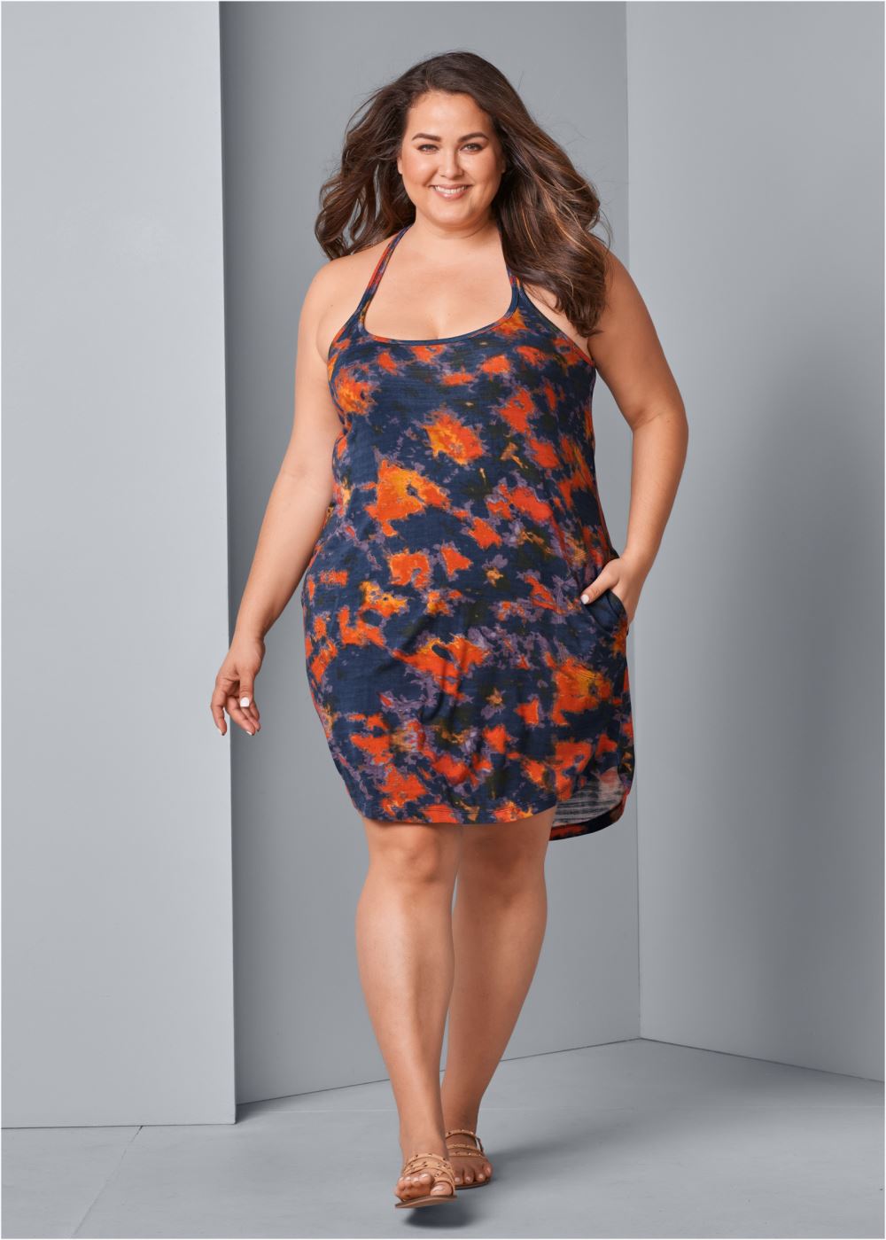 Venus Plus Size Tie-Dye Tank Dress in Blue Multi