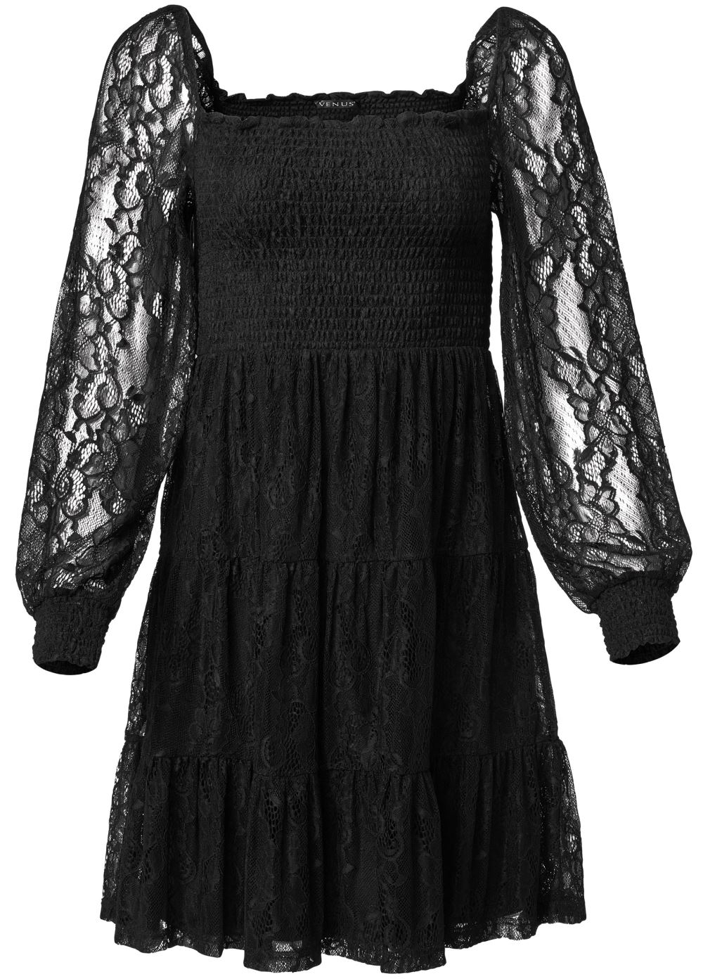 Venus Plus Size Smocked Lace Tiered Dress