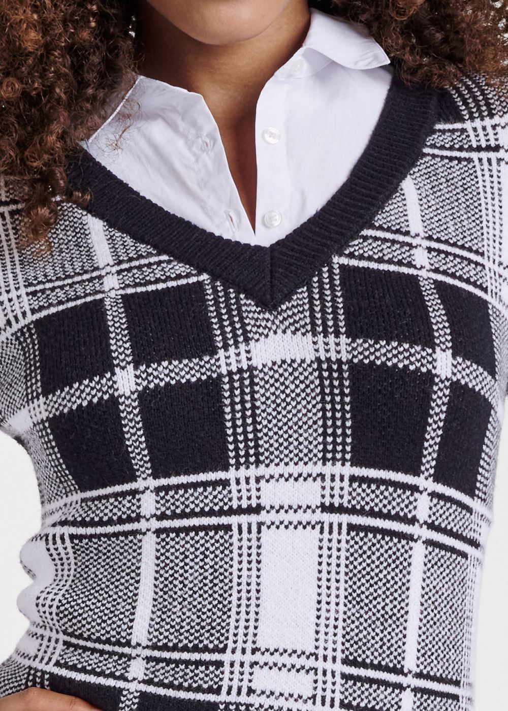 Venus White & Black PLAID LAYERED SWEATER DRESS