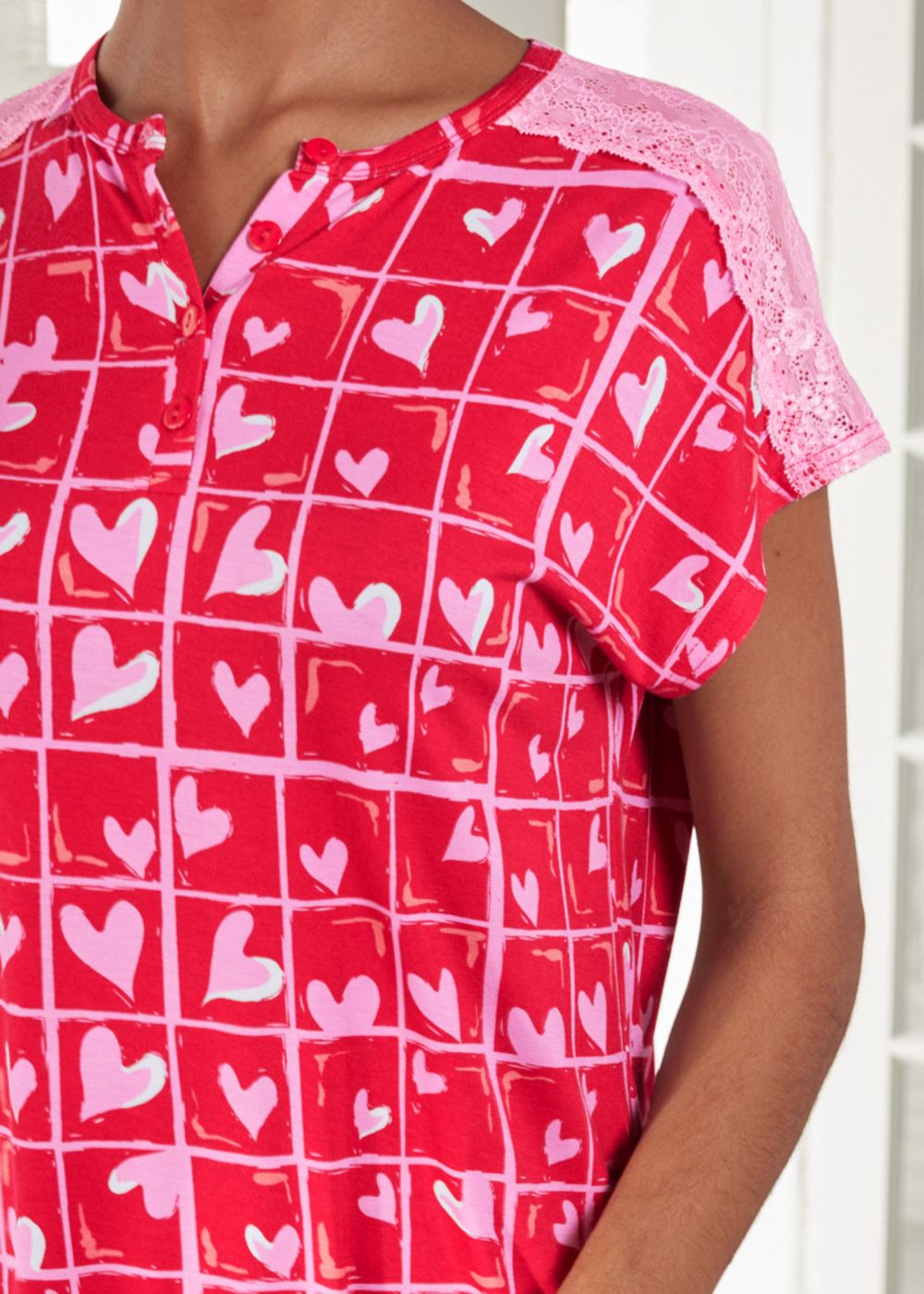 Venus Candy Hearts LACE DETAIL NIGHTGOWN